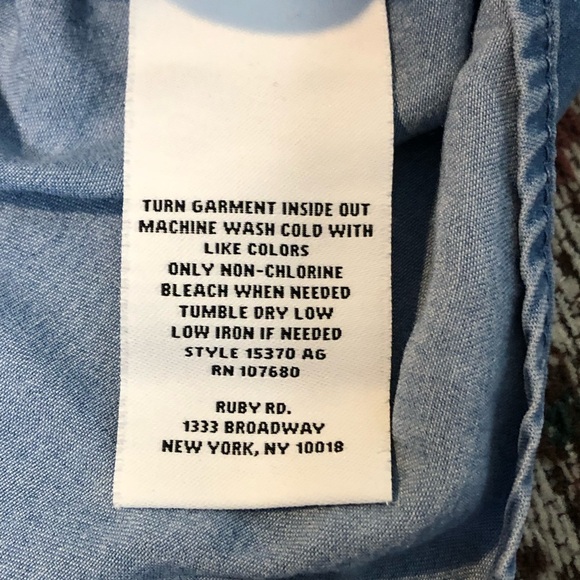 Ruby Rd. Denim Embroidered Tie Button Blouse - Picture 9 of 10